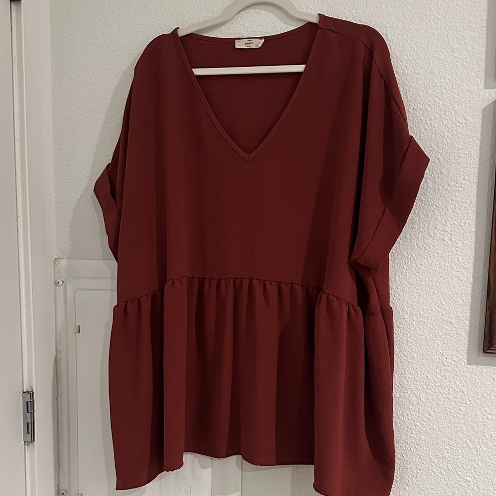 Entro Deep Red V-Neck Blouse